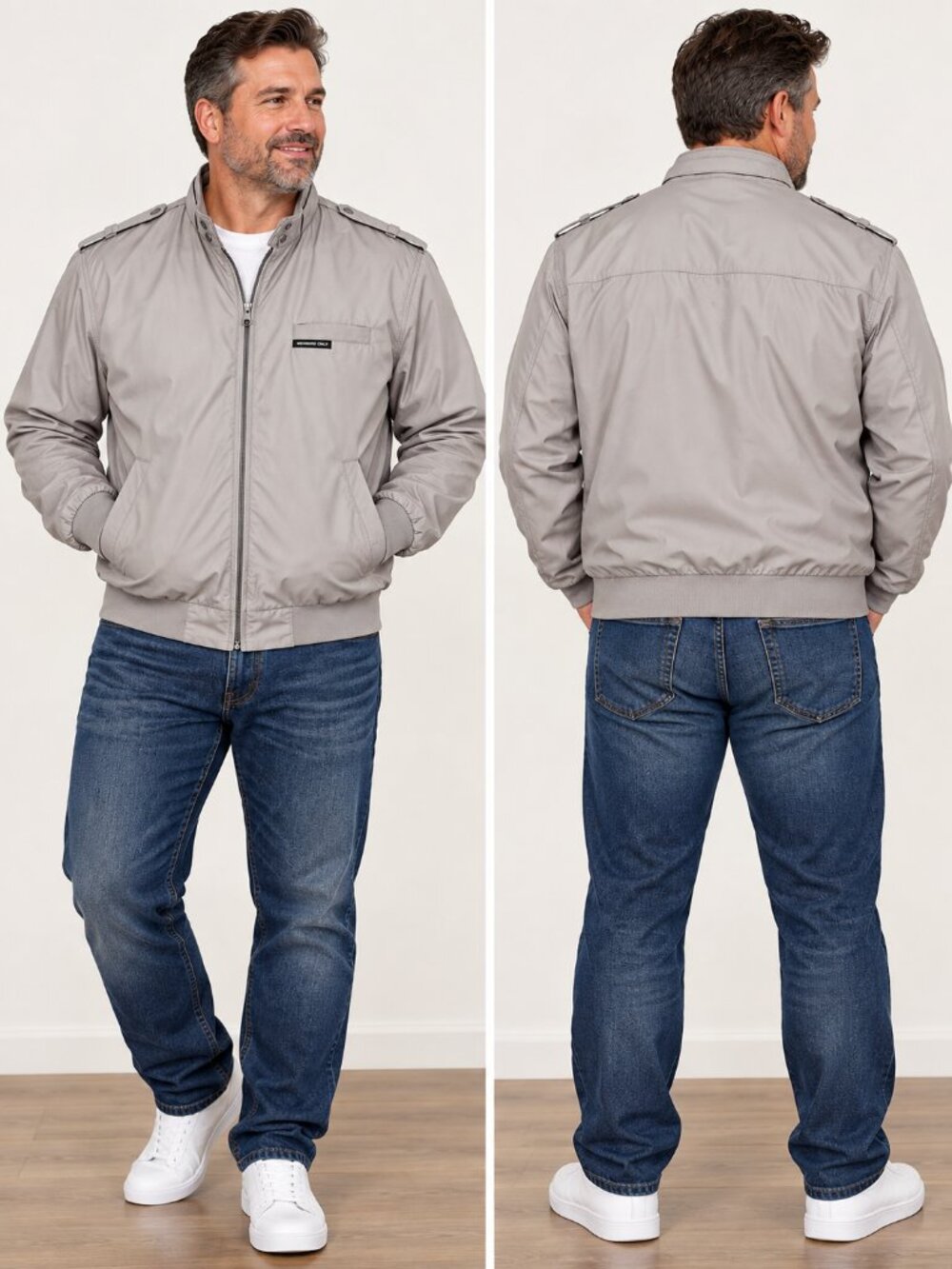 Members Only Iconic Racer Jacket Gray Size 42 Vintage Style Snap Collar Zip